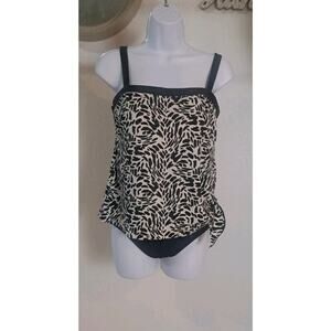 Maxine Of Hollywood 1-Piece Bandeau Animal Print Swimsuit Bathing 10 Black White